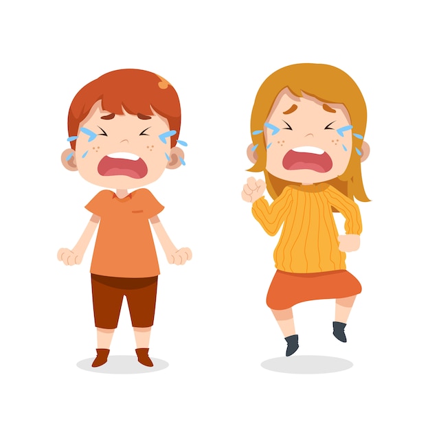 かわいい子供たちのキャラクターが泣く プレミアムベクター