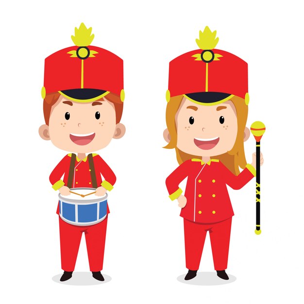 かわいい子供たちのキャラクターマーチングバンド プレミアムベクター