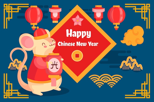 Cute chinese new year in flat design