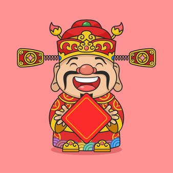 Cute chinese new year fortune god holding board