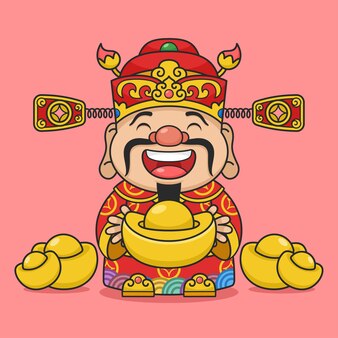 Cute chinese new year fortune god with gold money