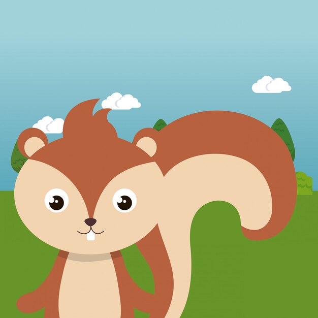 cute chipmunk in field landscape character