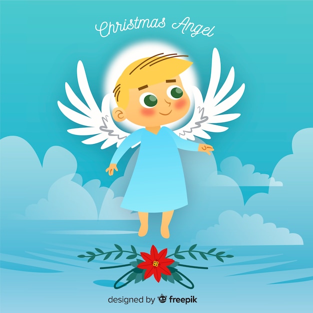 Cute christmas' angel background in flat design