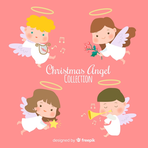 Cute christmas' angel collection in flat design