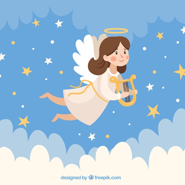 Free vector cute christmas angel in the sky