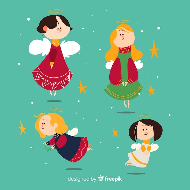 Free vector cute christmas angels character collection