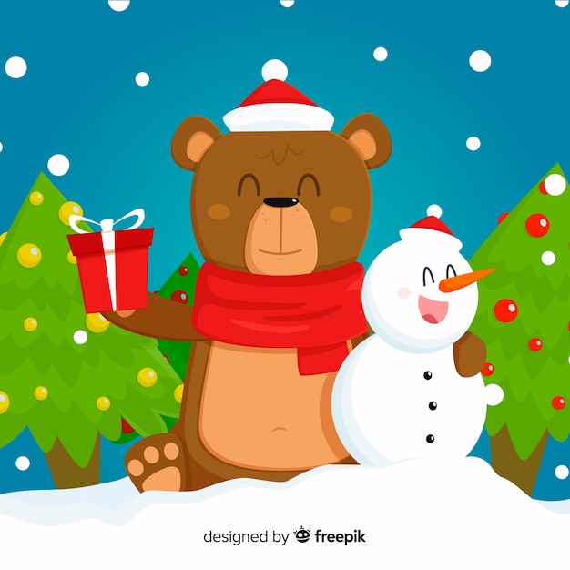 Бесплатное векторное изображение Симпатичные рождественские животные фон