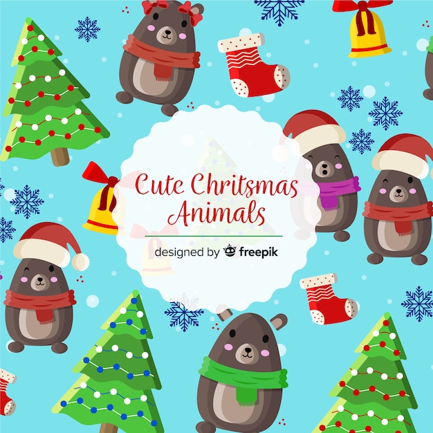 Free vector cute christmas animales background