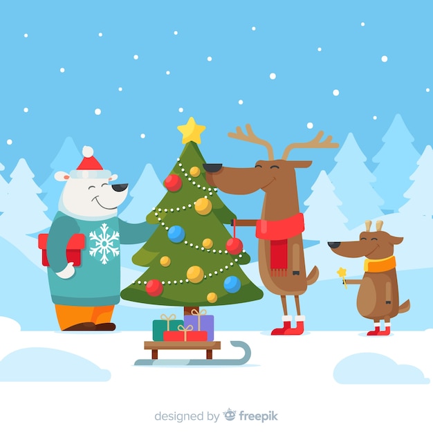 Cute christmas animals background