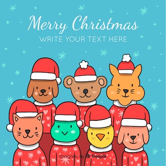 Cute christmas animals background Free Vector