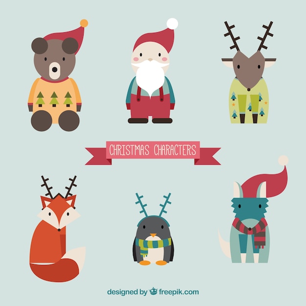 Cute christmas animals and santa claus