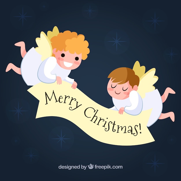 Free vector cute christmas background with two angels