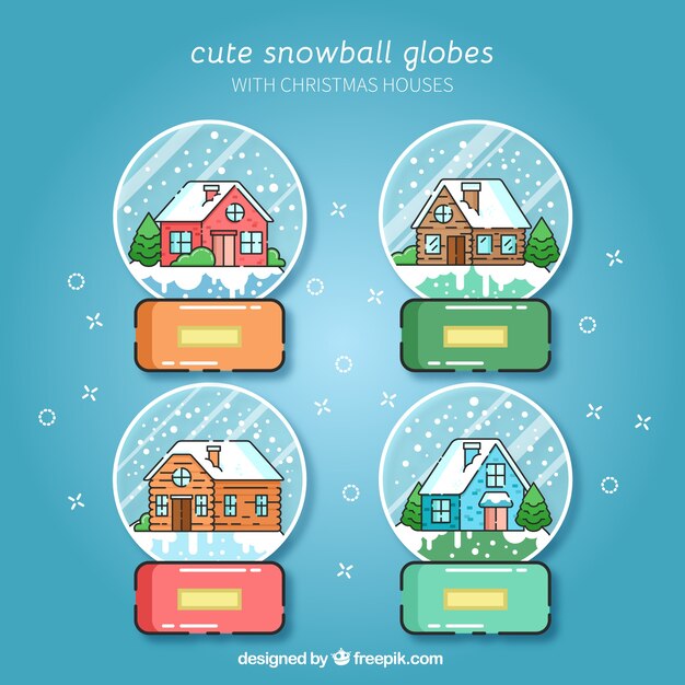 Cute christmas balls with snowy houses