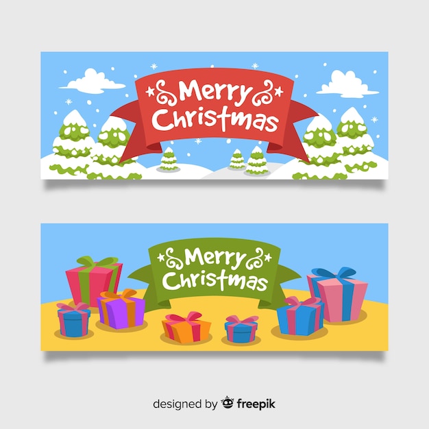 Cute christmas banner set in flat design