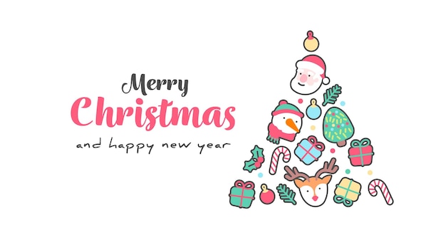 Free vector cute christmas banner with handdrawn christmas elements