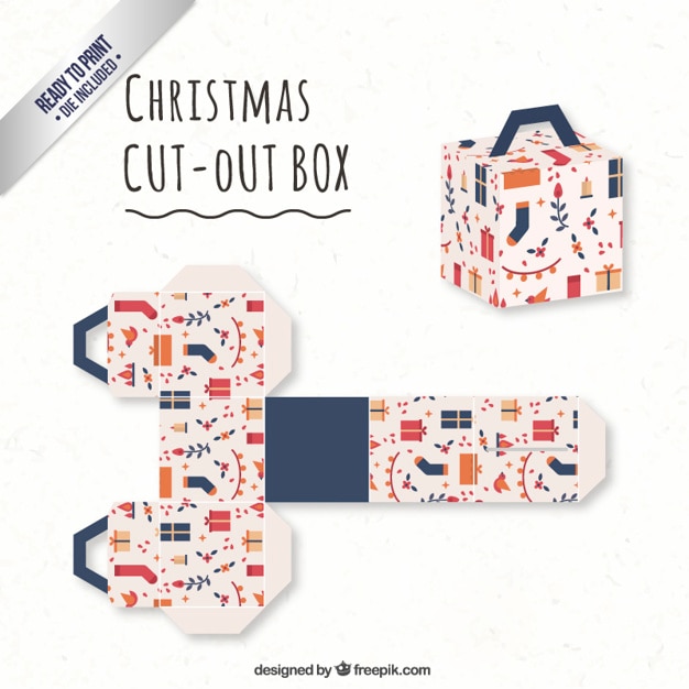 Free vector cute christmas box in cube style