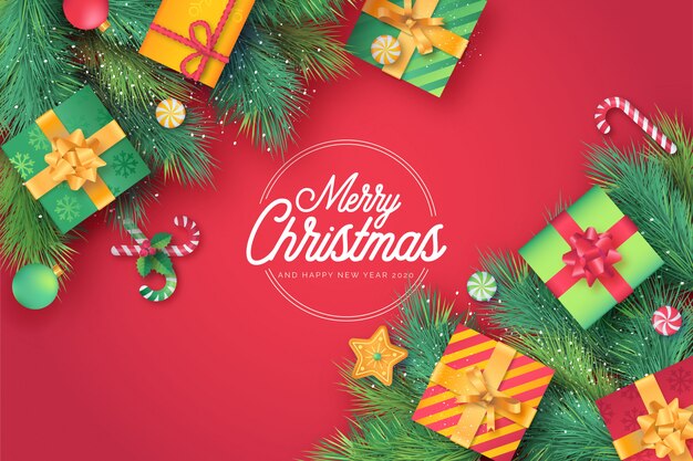 Cute Christmas Card in Red Background