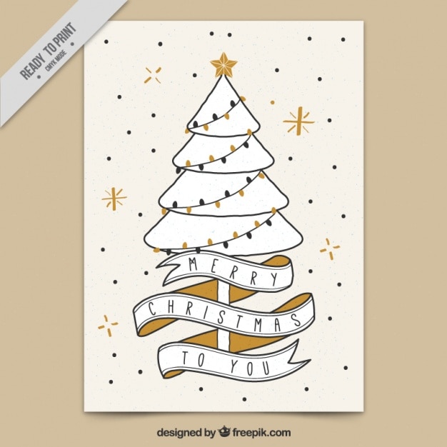 Free vector cute christmas card with christmas tree