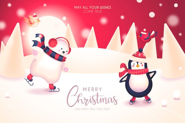 Cute Christmas card with lovely winter characters