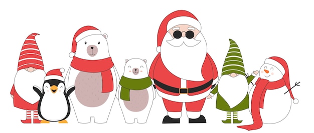 Free vector cute christmas characters.