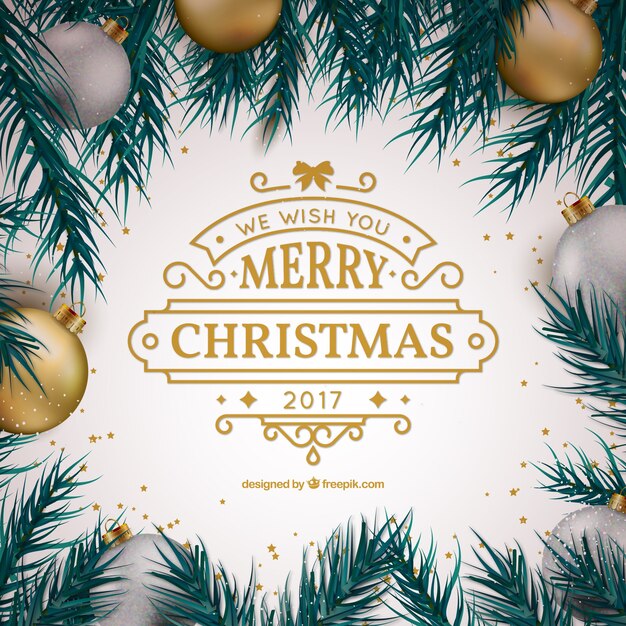 Cute christmas greeting with decorative balls and golden details