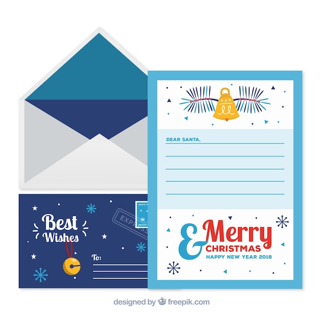 Cute christmas letter template and envelope