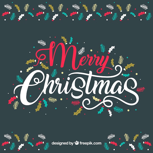 Free vector cute christmas lettering with floral decoration