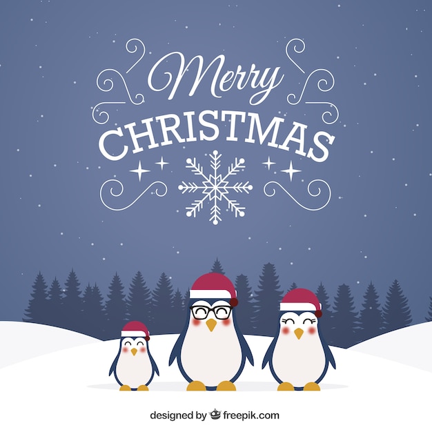 Free vector cute christmas penguins background