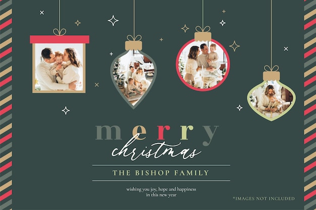 Free vector cute christmas photo card template for family holiday greetings