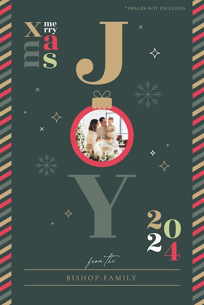 Cute christmas photo card template for family holiday greetings