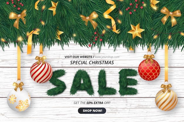 Cute Christmas Sale Background with Objects