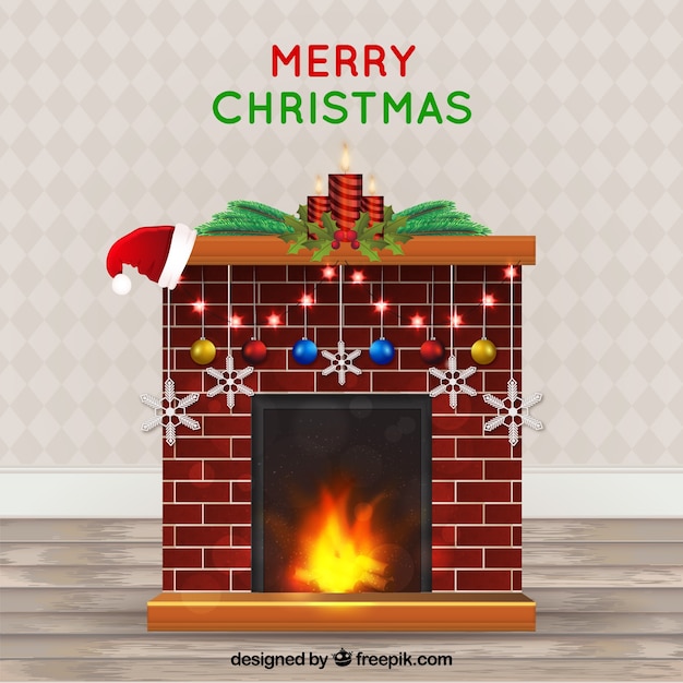 Cute christmas scene background with fireplace