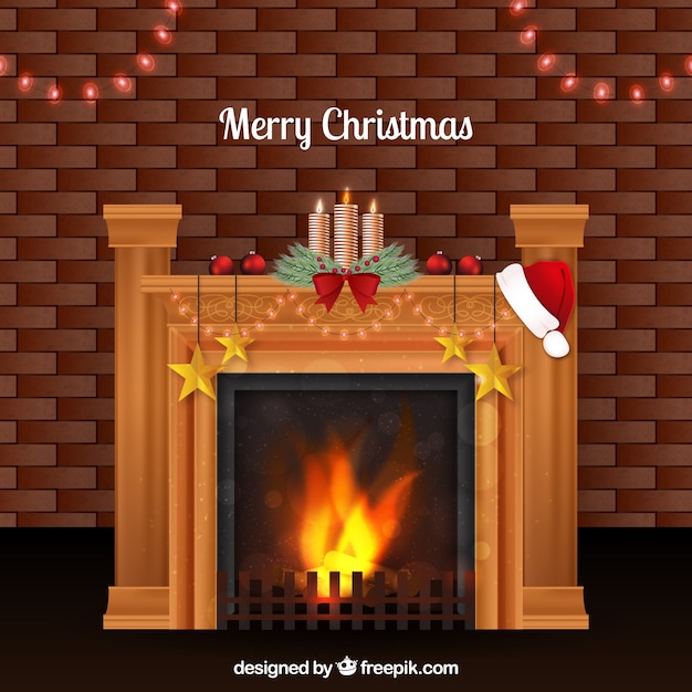 Free vector cute christmas scene background with fireplace