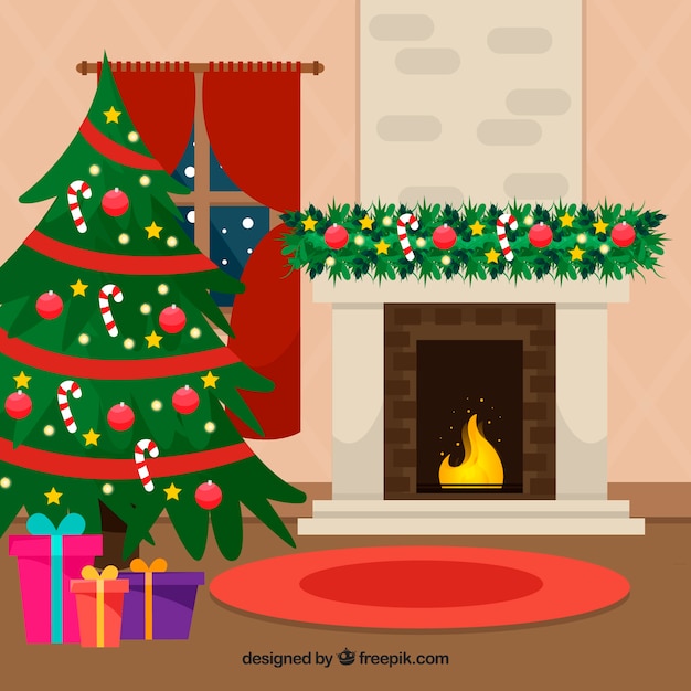 かわいいクリスマスシーンの背景と暖炉