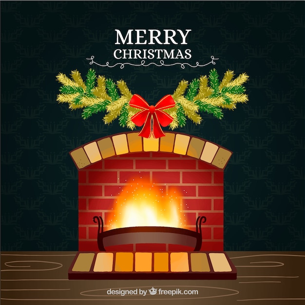Free vector cute christmas scene background with fireplace