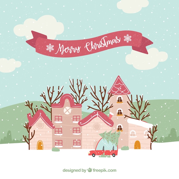 Free vector cute christmas town