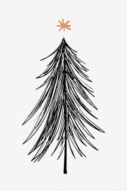 Free vector cute christmas tree sticker, hand drawn doodle in black vector