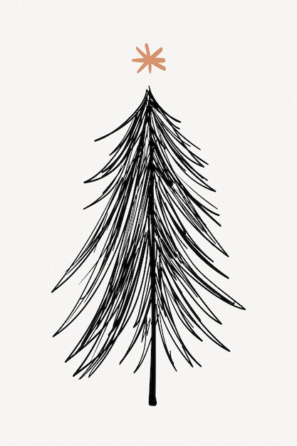 Бесплатное векторное изображение Симпатичная рождественская елка наклейка, рисованной каракули в черном векторе