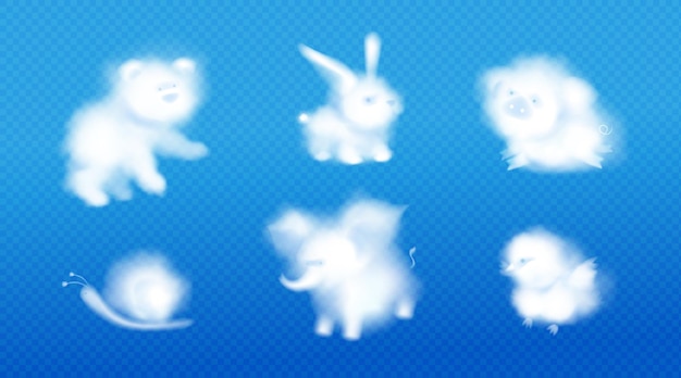 Free vector cute cloud animals on blue