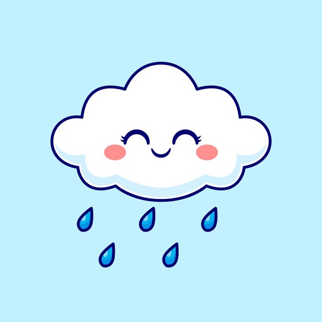 Cute Cloud Raining And Smile Cartoon Vector Icon Illustration Object Nature Icon Concept Isolated