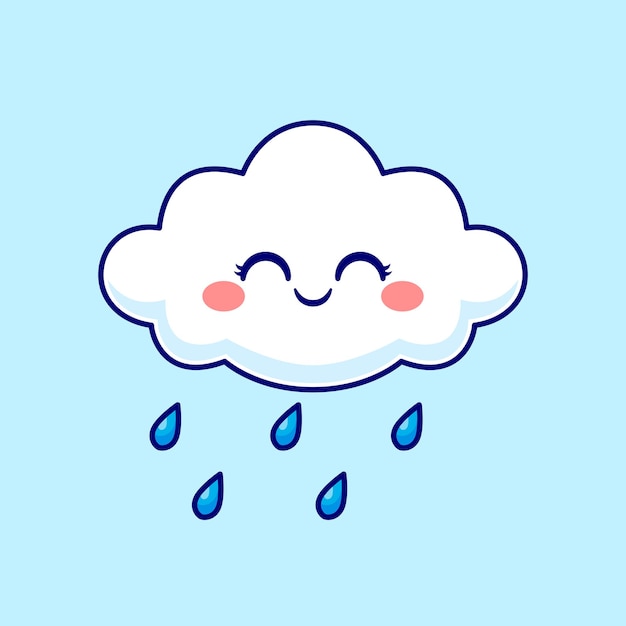 Cute Cloud Raining And Smile Cartoon Vector Icon Illustration Object Nature Icon Concept Isolated