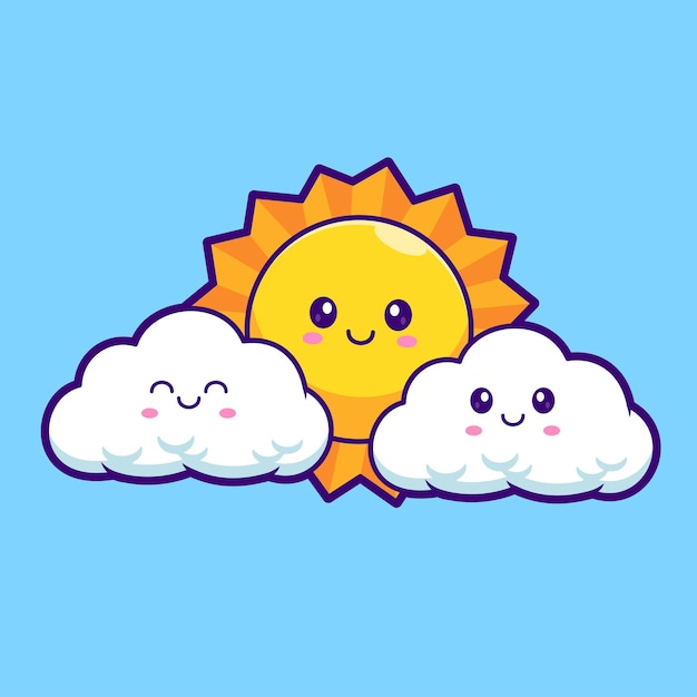 可愛的雲冬天戴帽子卡通向量圖像自然假期圖像孤立的平坦