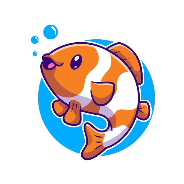 Cute Clownfish Swimming Cartoon Vector Icon Illustration Animal Nature Icon Concept Isolated Flat