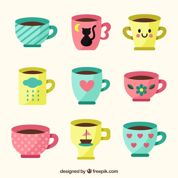 Free Vector cute coffee cup collection