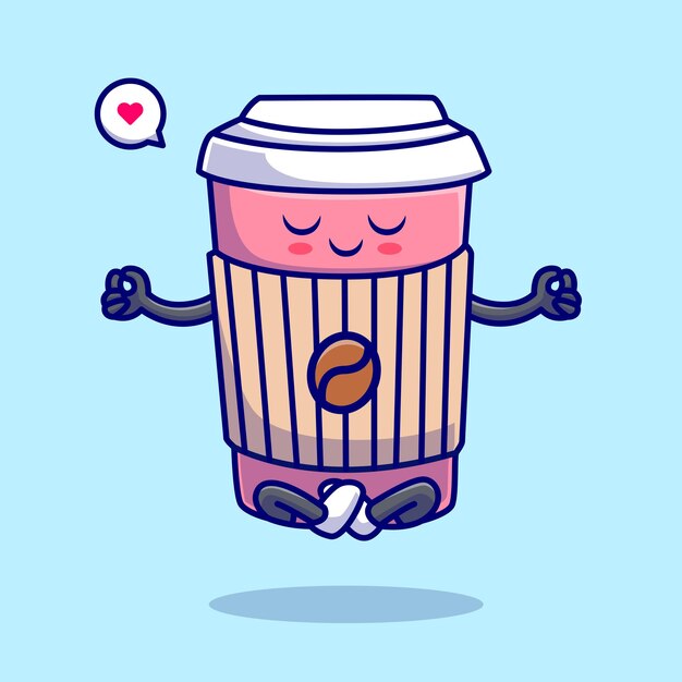 Cute Coffee Cup Meditation Yoga Cartoon Vector Icon Illustration Drink Sport Icon Concept Isolated