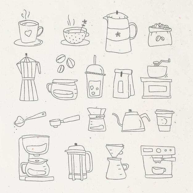 Cute coffee doodle design element set