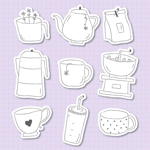 Free vector cute coffee doodle journal sticker set vector