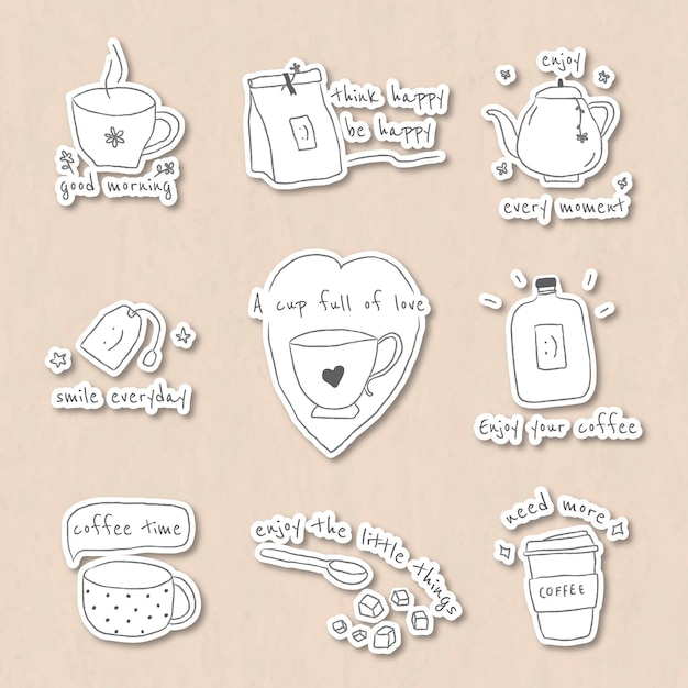 Free vector cute coffee doodle journal sticker set