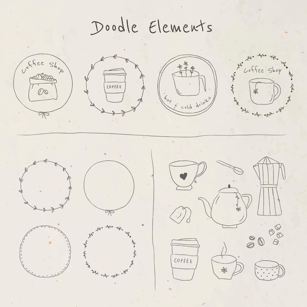 Free vector cute coffee doodle journal sticker set