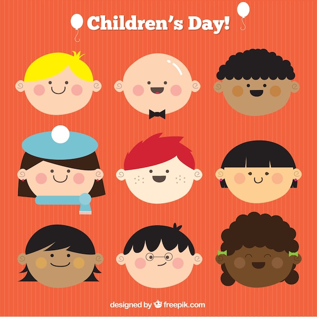 Free vector cute collection of children's day faces